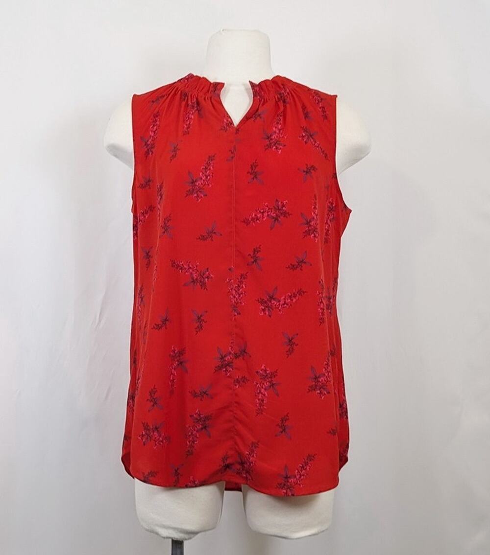 CAbi Top Red Floral Fierce Spring Sleeveless Blouse Women's Size L 5222